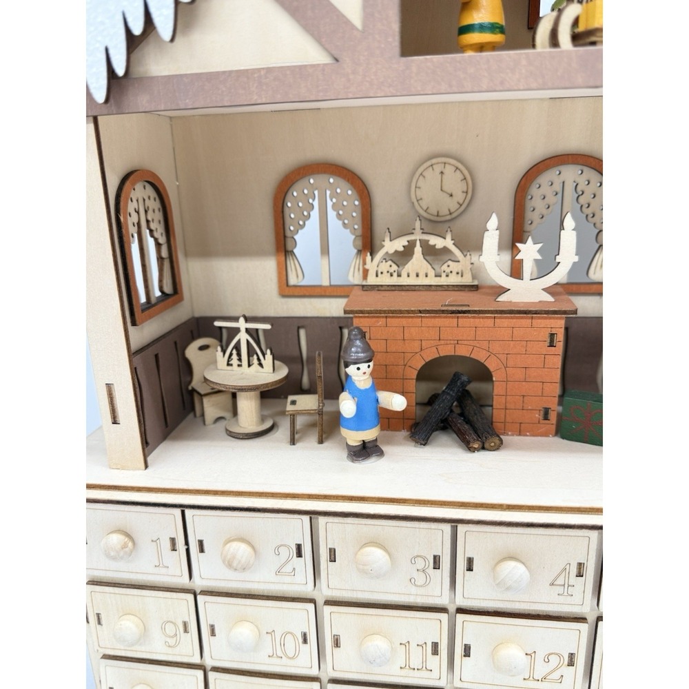 Lighted Wooden Advent Calendar 3D Holiday HomeScene LED 24 Drawers 15" Tall - Picture 4 of 11